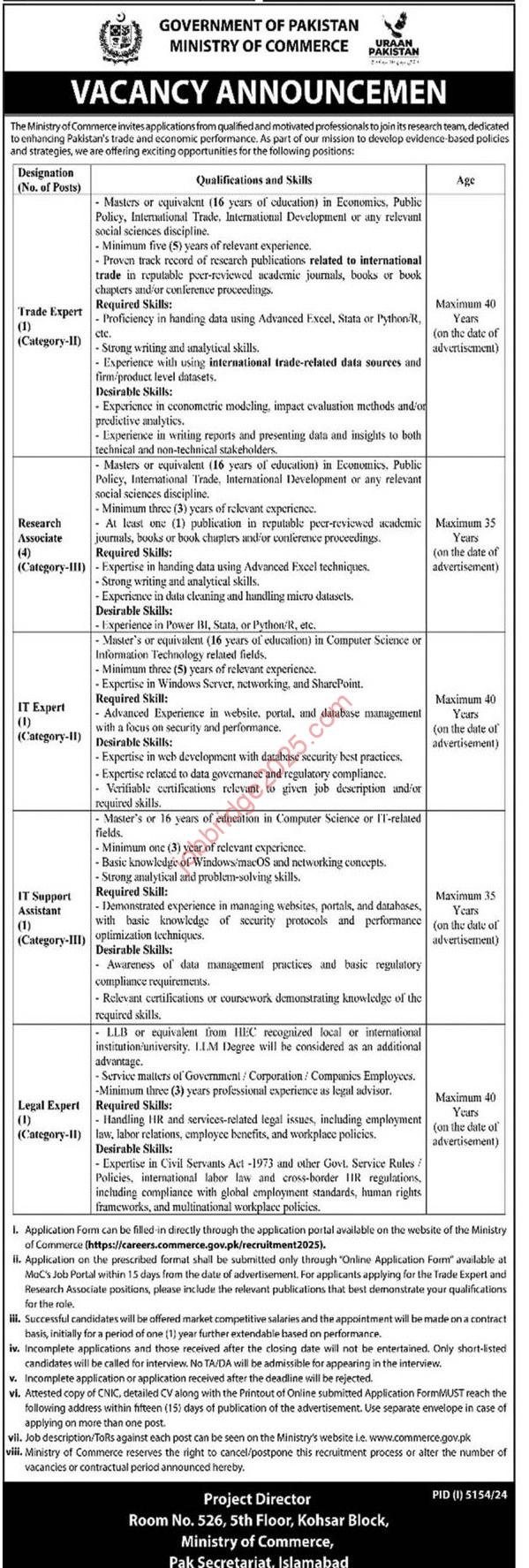 Ministry of Commerce Govt. of Pakistan Jobs 2025