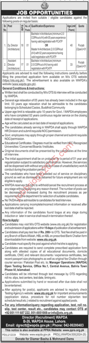 WAPDA Pakistan Jobs 2025 for Deputy Director & Assistant Director