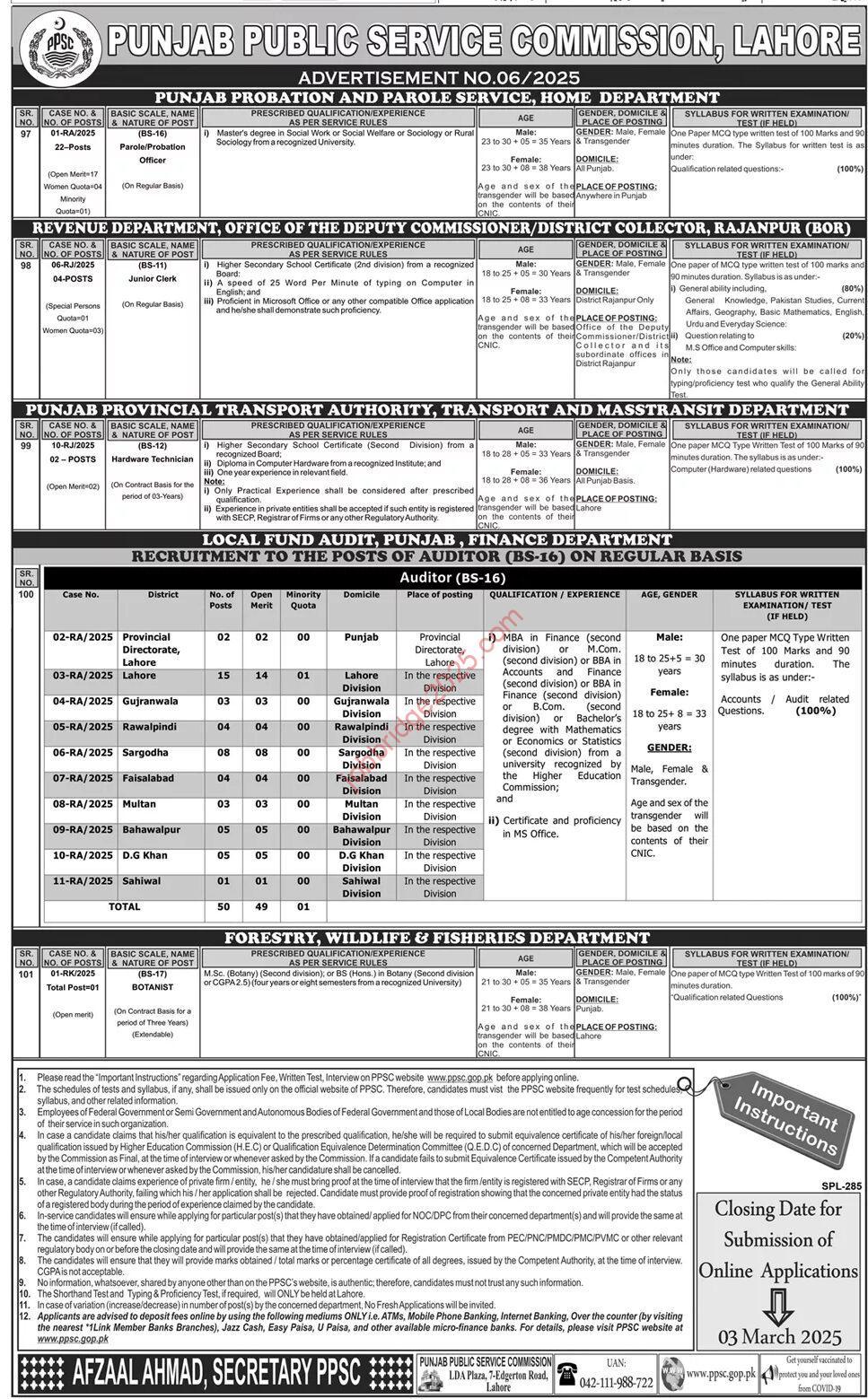 Parole Probation Officer Jobs in Punjab Probation and Parole Service Home Department jobs 2025 Apply Online