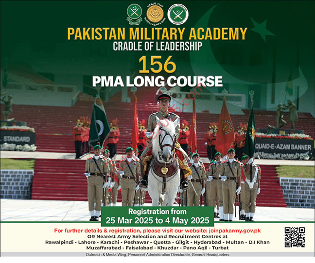 Join Pakistan Army as Commissioned Officer 2025 March through 156 PMA Long Course Online Registration Latest