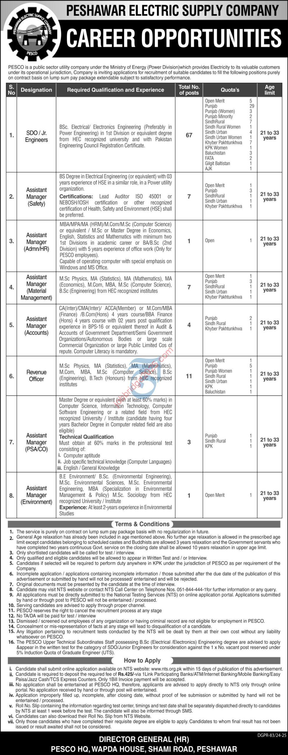 Wapda PESCO Jobs 2025 for 510 Vacancies Commercial Assistant, Line Superintendent, SDO, Junior Engineers & Others Latest
