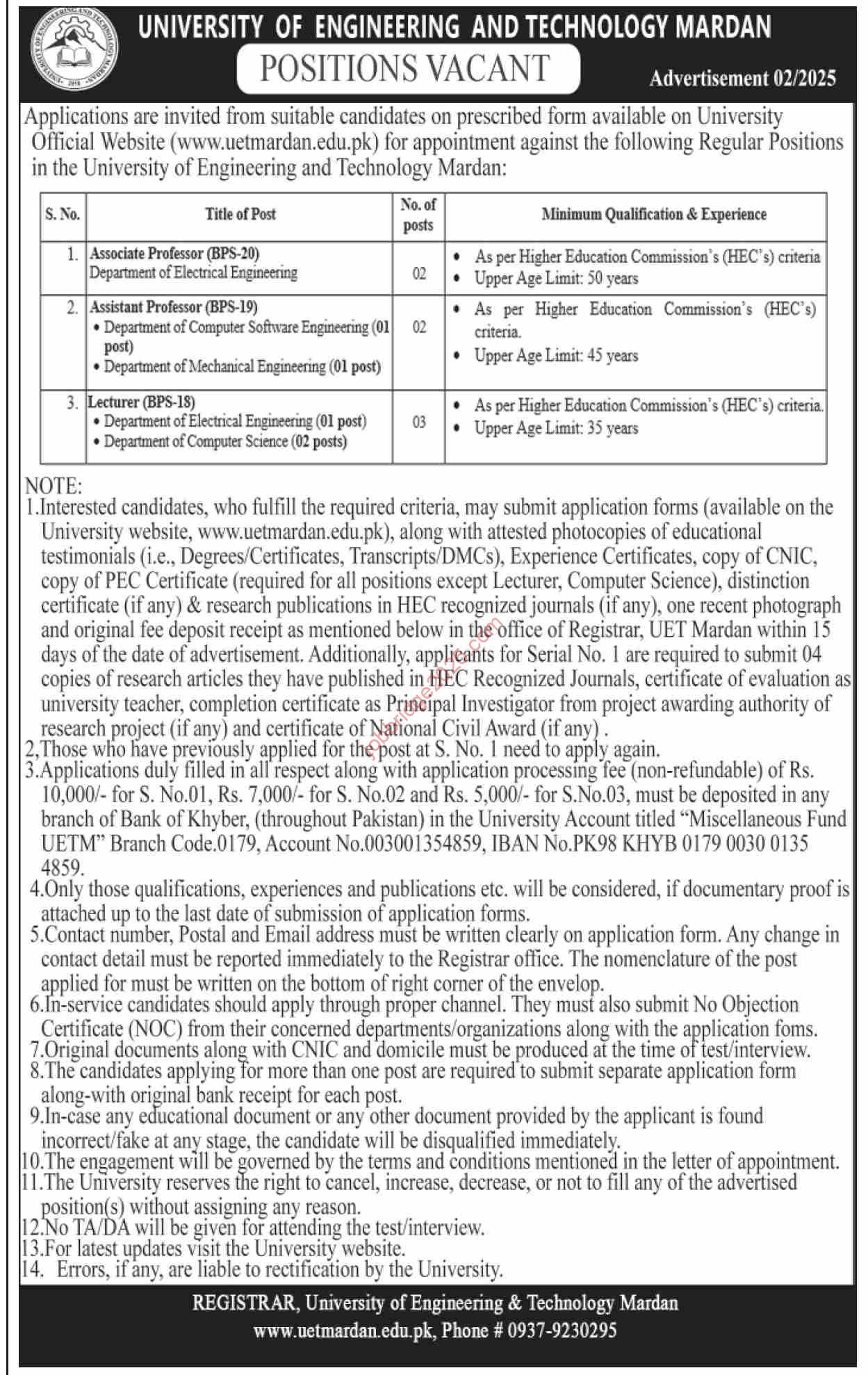 Teaching job at UET Mardan University of Engineering and Technology Mardan Jobs March 2025