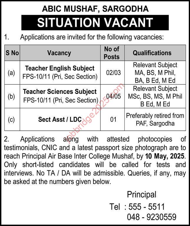 ABIC Mushaf Sargodha Jobs 2025