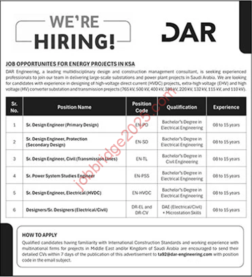 DAR Engineering Saudi Arabia Jobs 2025 Latest DAR Jobs