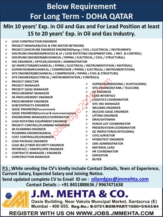 Free Recruitment for Long Term Doha Qatar Jobs at Oil and Gas Industry