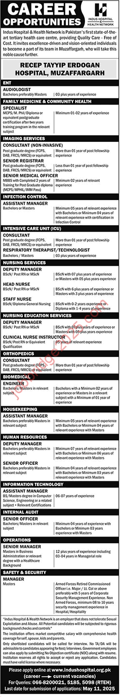 Indus Hospital Muzaffargarh Jobs 2025 May Apply Online Recep Tayyip Erdogan Hospital Jobs Latest