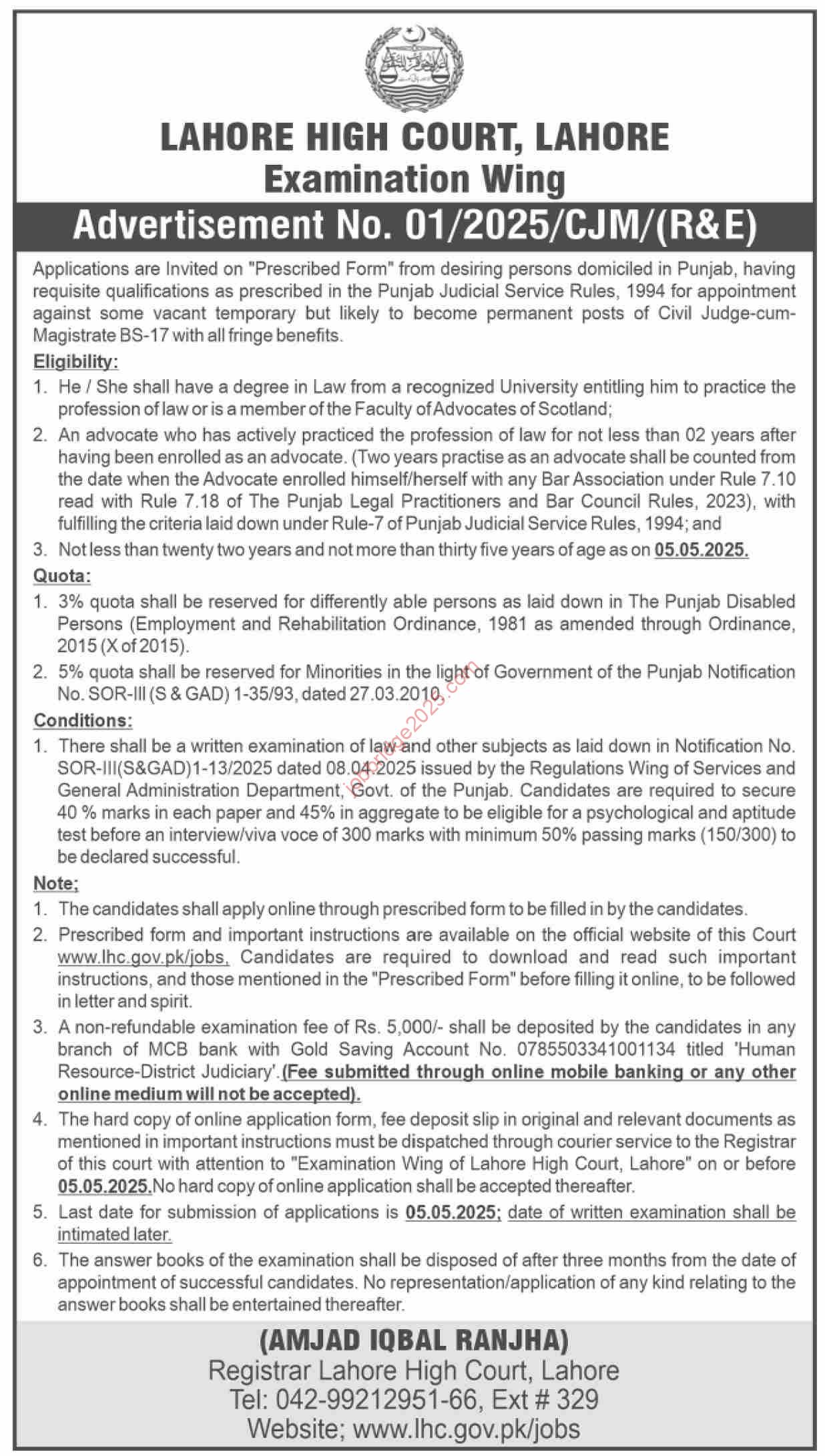 Lahore High Court Jobs 2025 Latest LHC Jobs