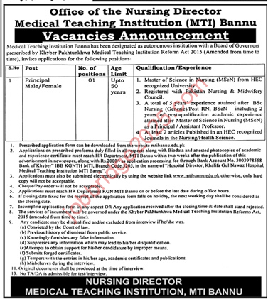Medical Teaching Institution (MTI) Bannu Jobs 2025