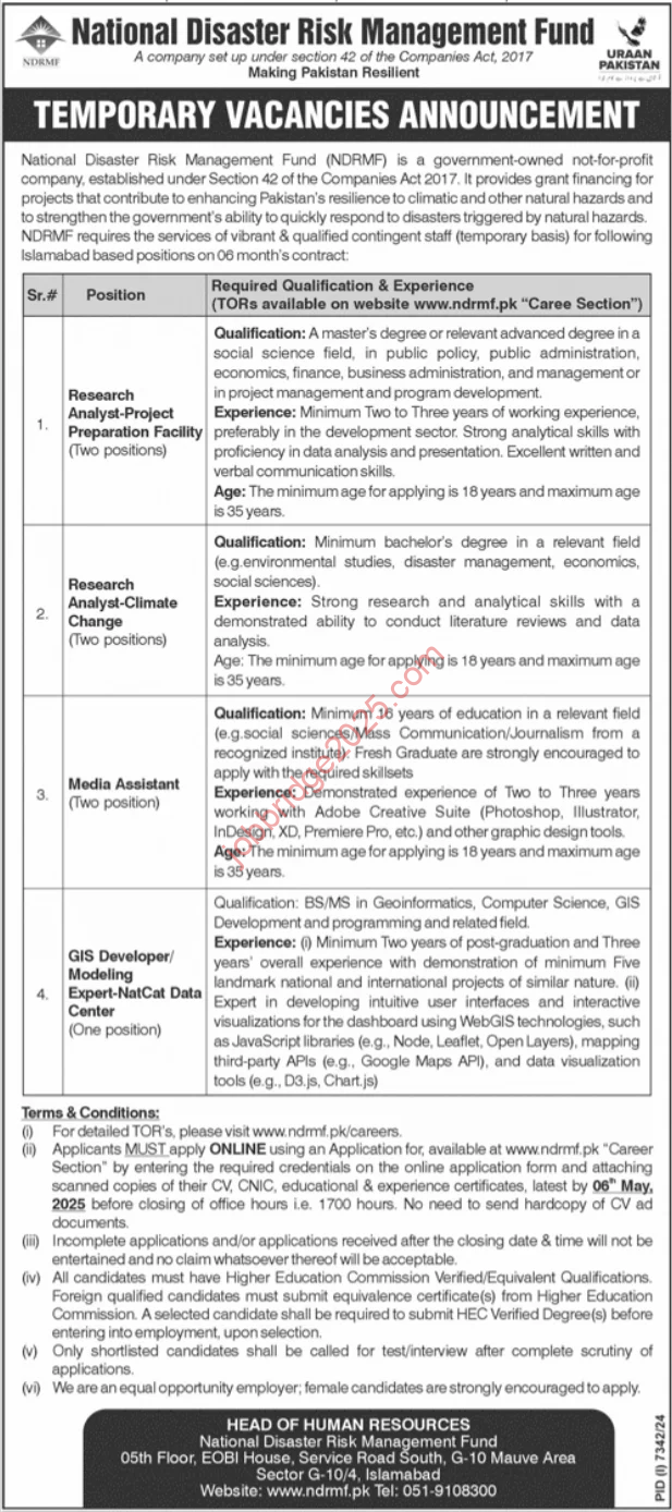 National Disaster Risk Management Fund NDRMF Jobs 2025
