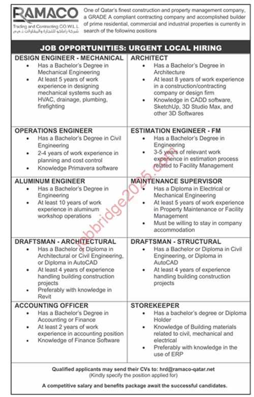 New Jobs Opportunities Qatar RAMACO Jobs 2025