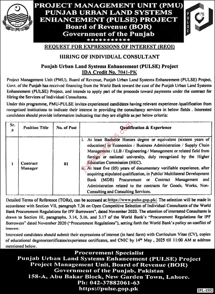Punjab Board of Revenue BOR Jobs 2025 Latest