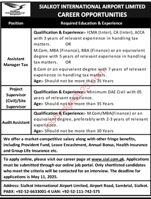 Sialkot International Airport Limited SIAL Jobs 2025