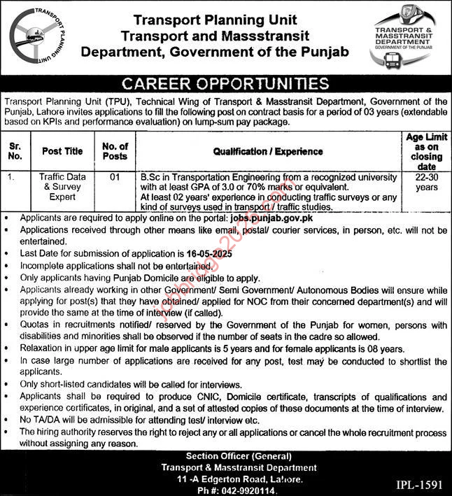 Transport and Masstransit Department Punjab Jobs 2025