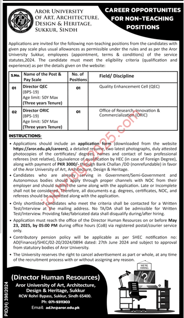 Aror University of Art Architecture Design & Heritage Sukkur Sindh Jobs 2025