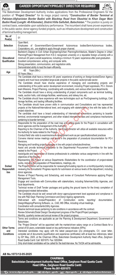 Balochistan Development Authority BDA New Jobs 2025