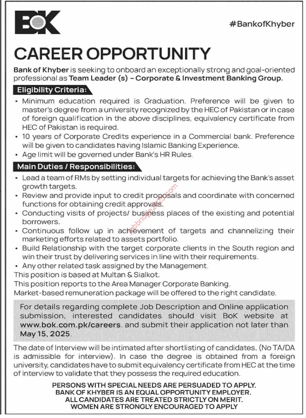 Bank of Khyber BOK Jobs 2025 Apply Online