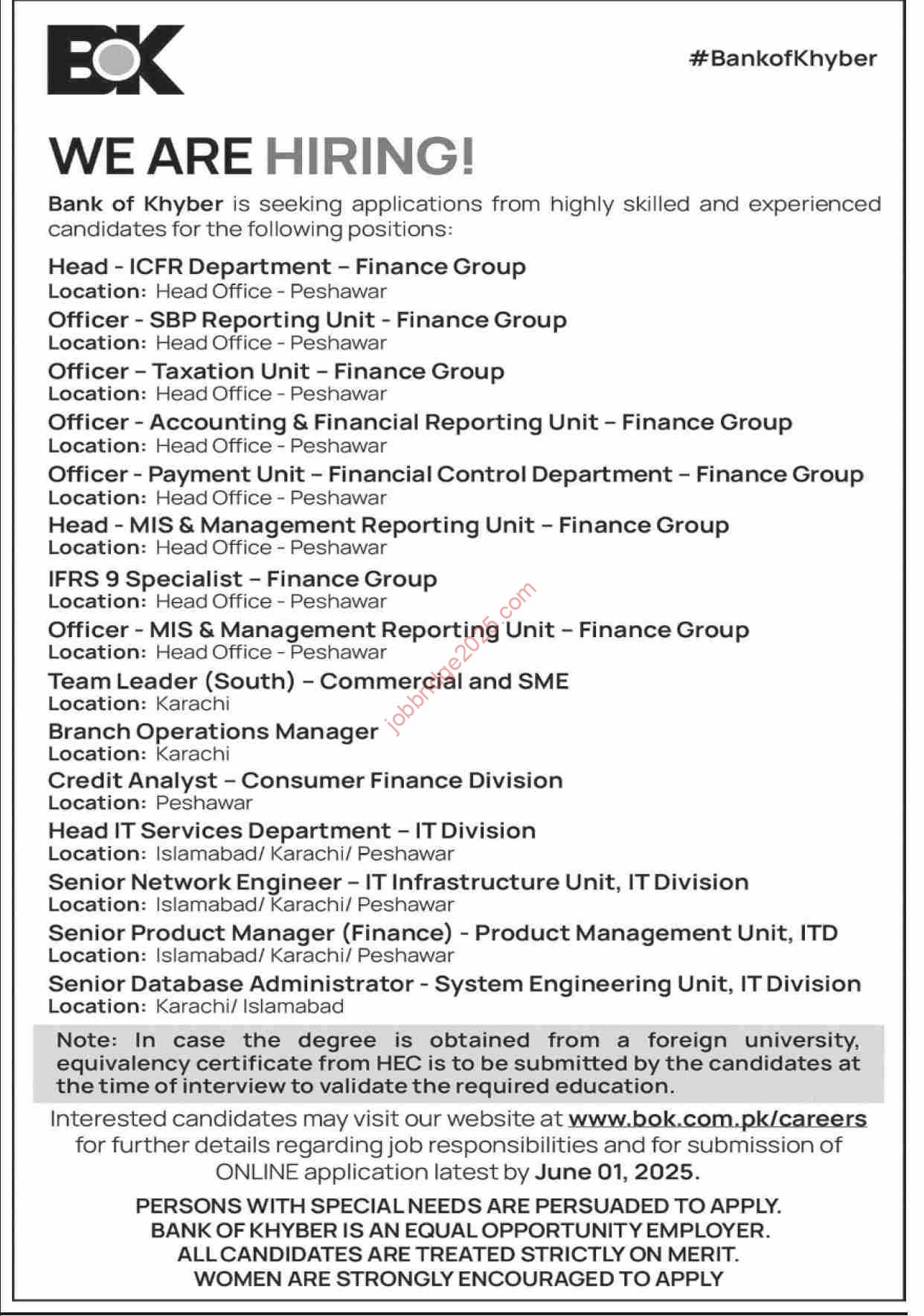 Bank of Khyber BOK New Jobs 2025 Latest