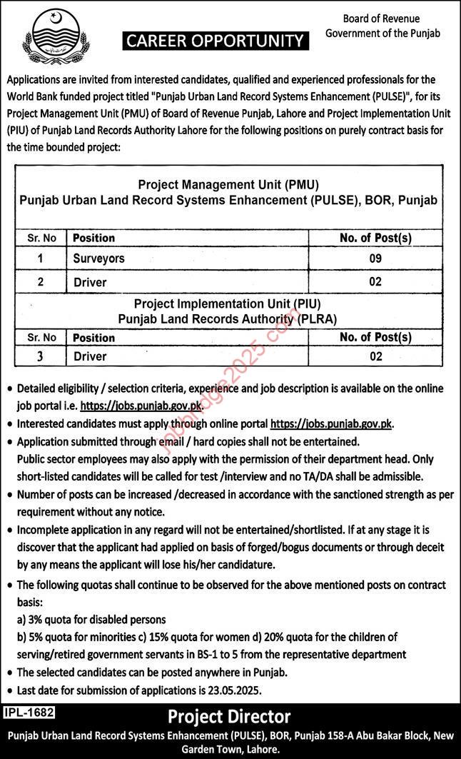 Board of Revenue Government of the Punjab Jobs 2025
