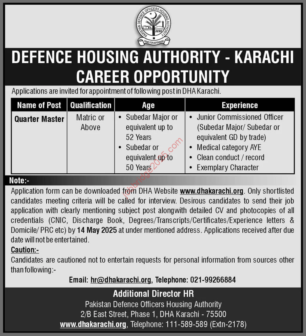 Defence Housing Authority (DHA) Karachi Jobs 2025