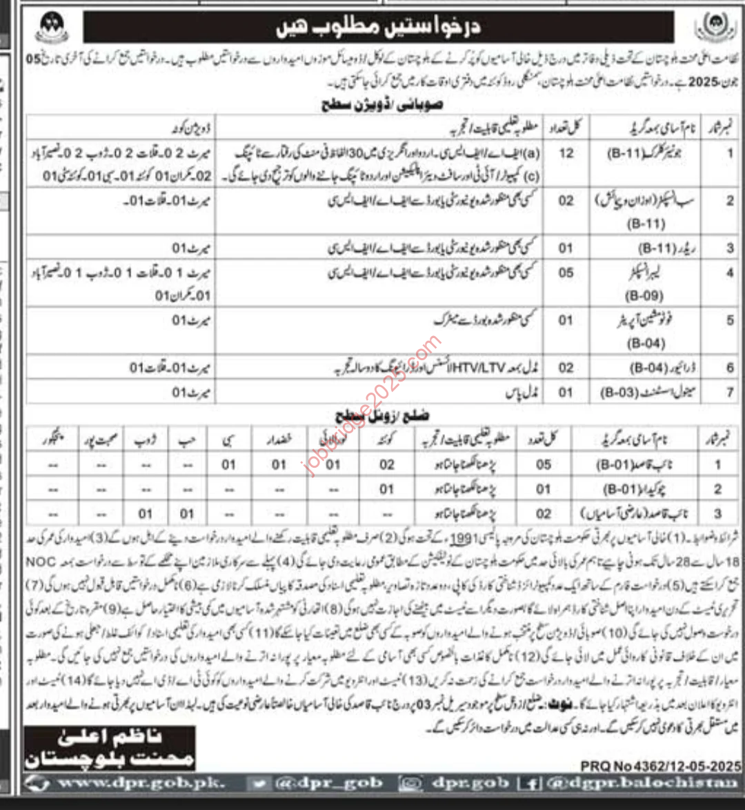 Directorate of Labour Department Balochistan New Jobs 2025