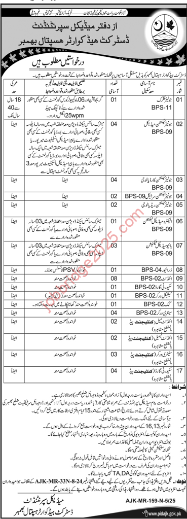 District Headquarter Hospital Bhimber New Jobs 2025