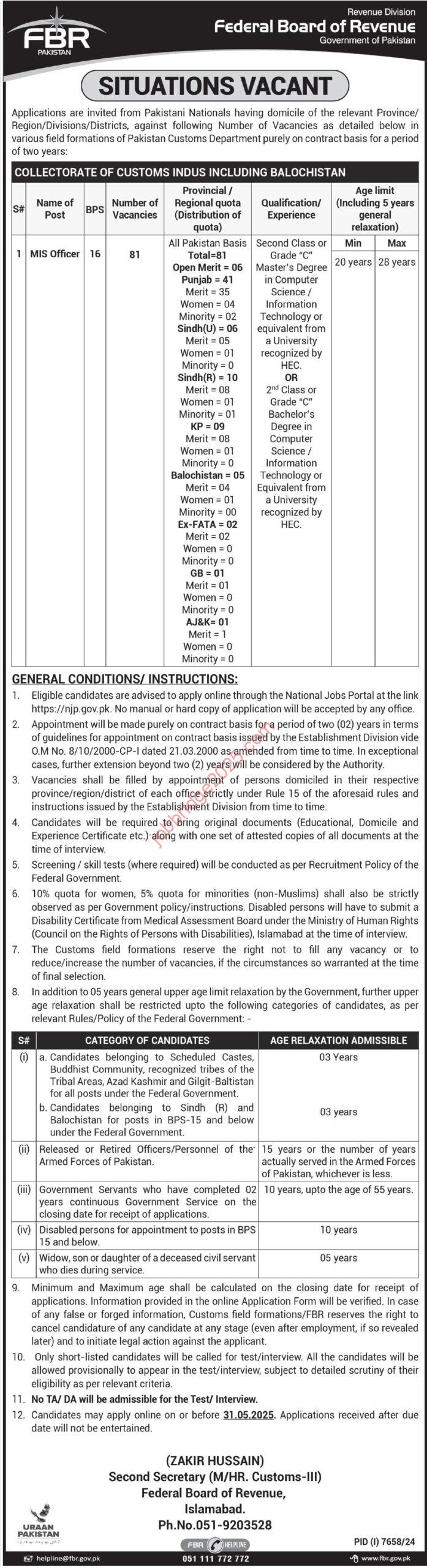 Federal Board of Revenue Jobs 2025 Latest FBR Job