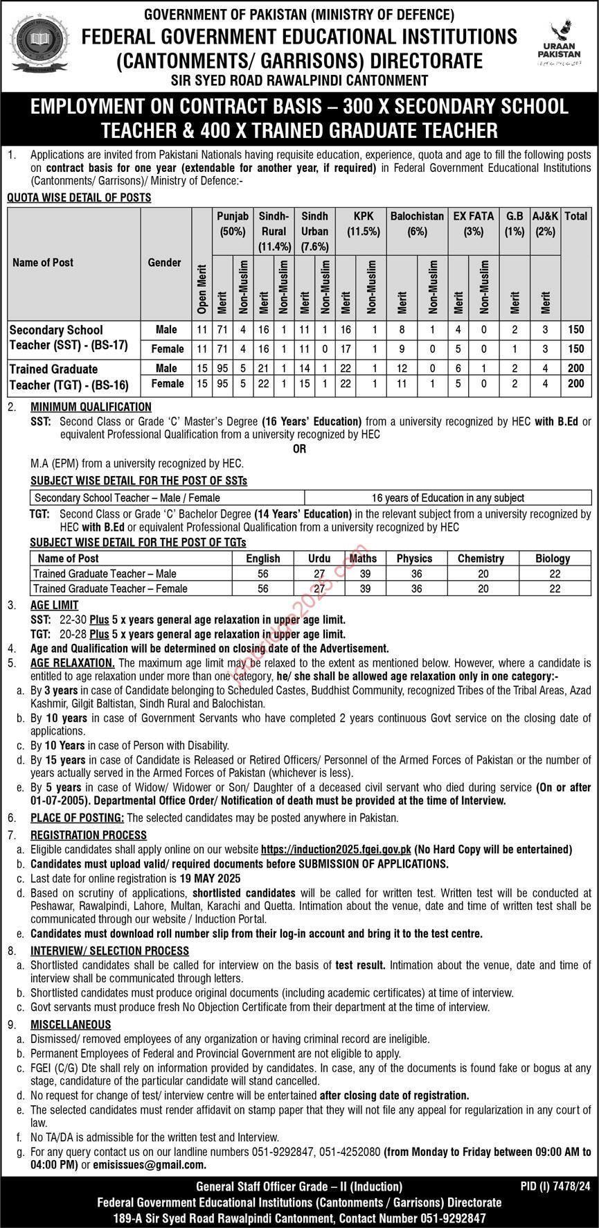 Federal Government Educational Institutions Jobs 2025 Latest FGEI Job for Teachers
