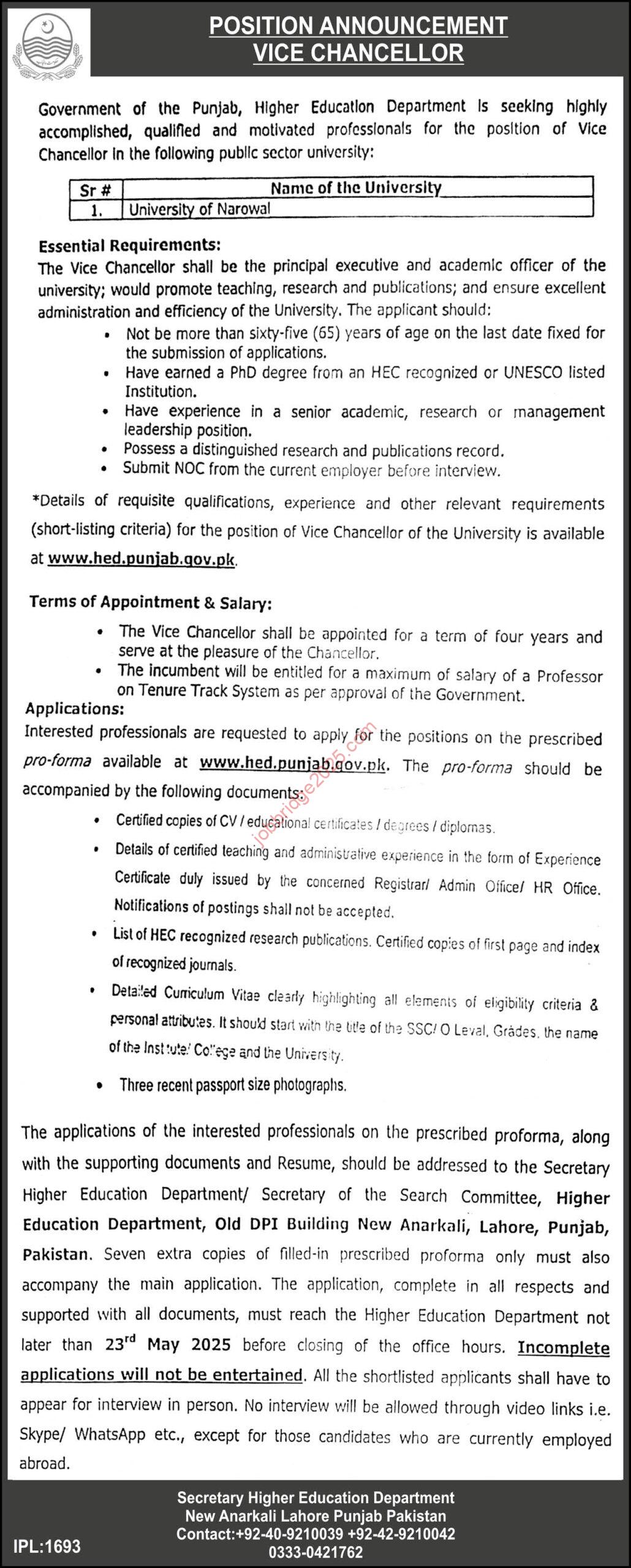 Government of the Punjab Higher Education Department PHED Jobs 2025