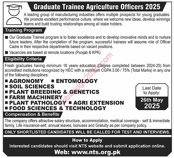 Graduate Trainee Agriculture Officers Jobs 2025