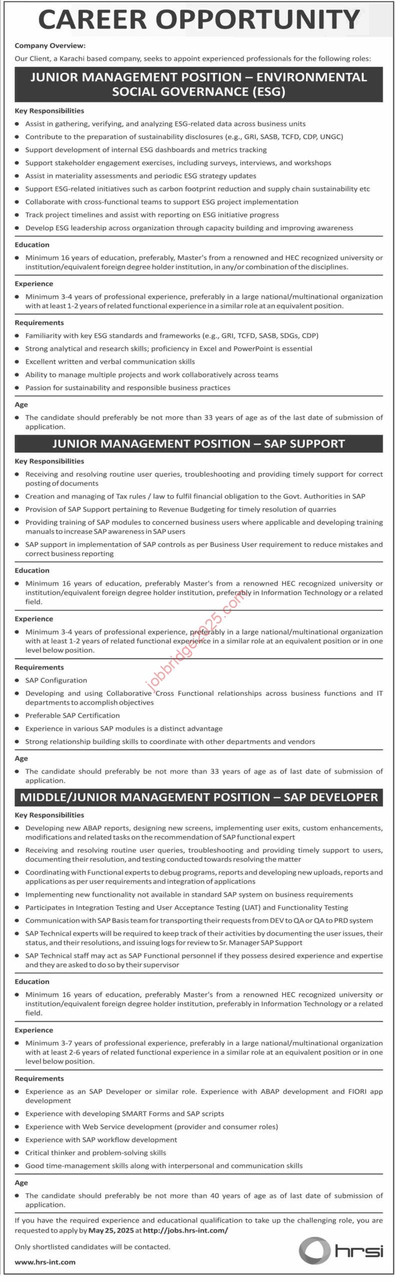 HRSI New Jobs 2025 Apply Online