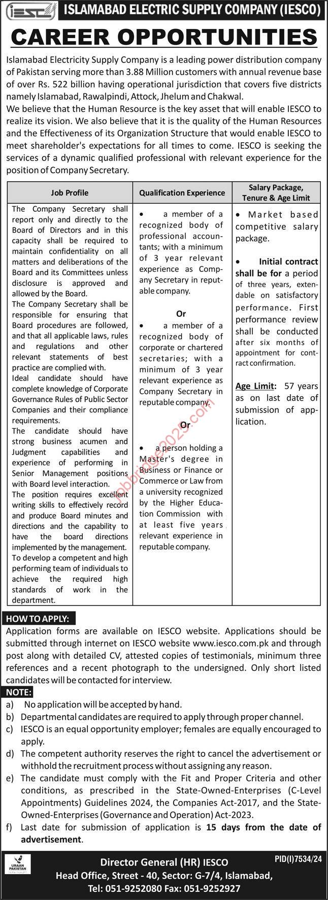 Islamabad Electric Supply Company IESCO Jobs 2025