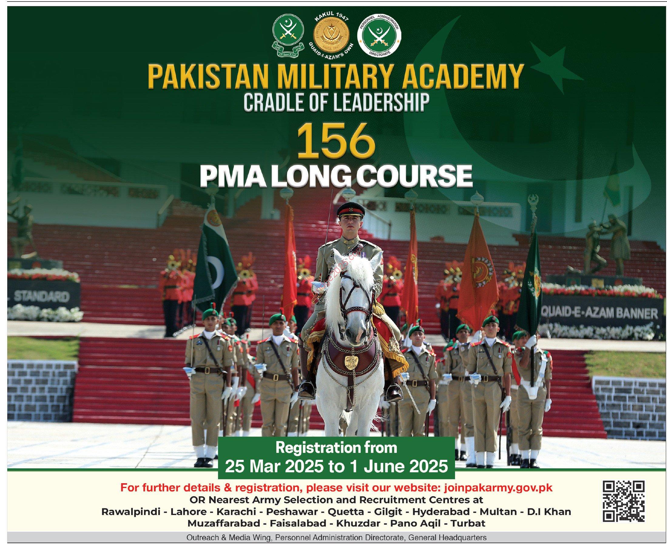 Join Pakistan Army as Commissioned Officer Jobs 2025 through 156 PMA Long Course Online Registration Latest