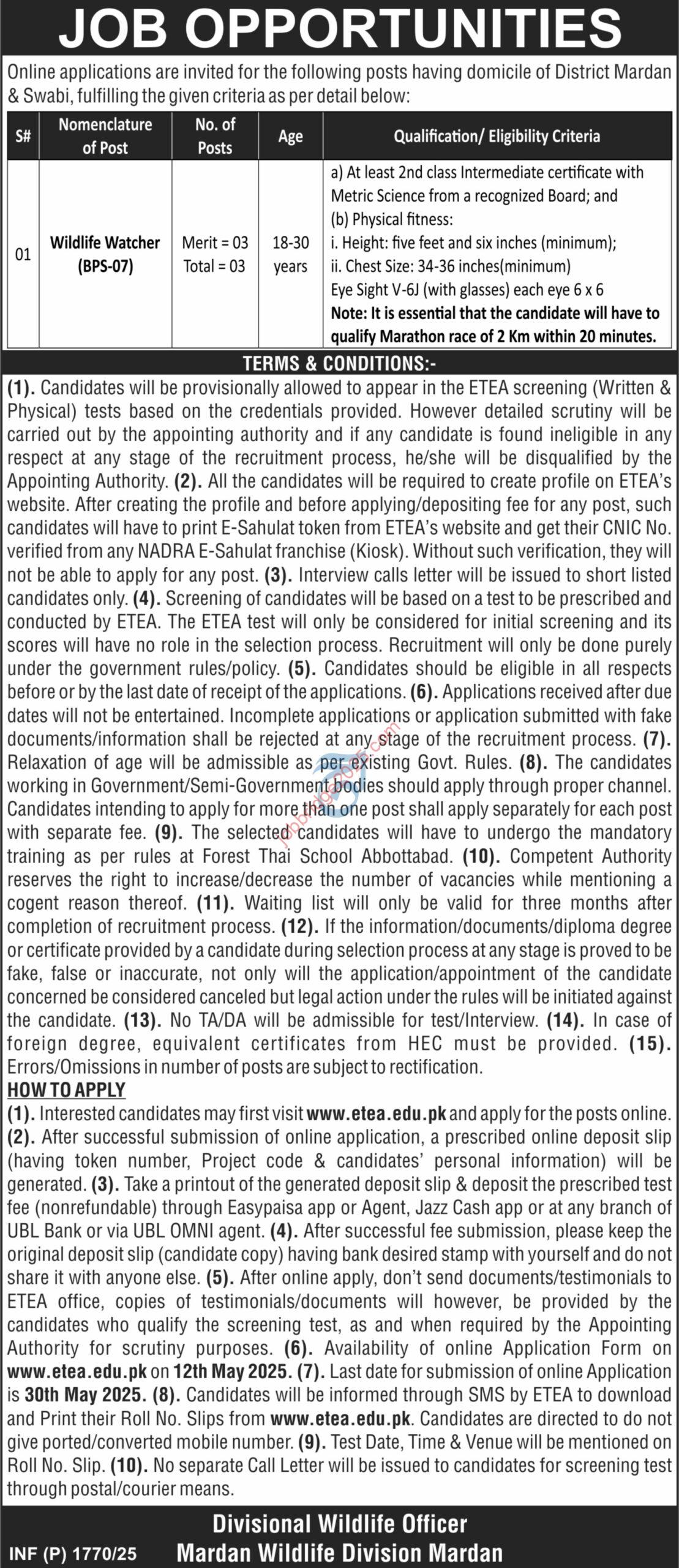 KPK Wildlife Department Jobs 2025 Apply Online