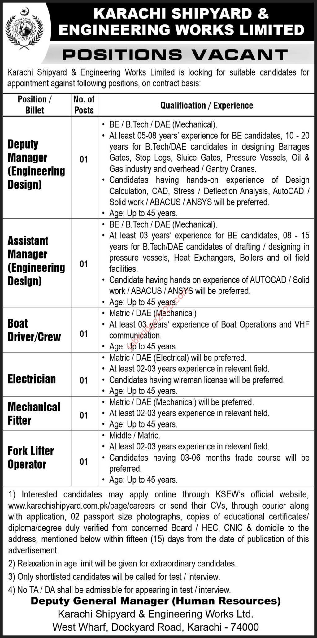 Karachi Shipyard and Engineering Works Limited KSEW Jobs 2025