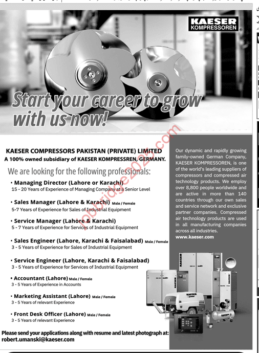 Kaser Compressors Pakistan Jobs 2025