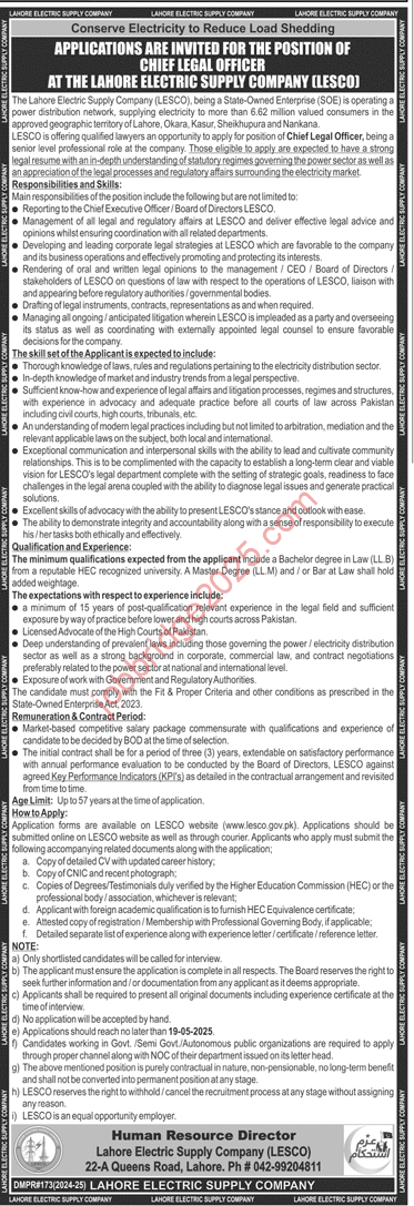 Lahore Electric Supply Company LESCO Jobs 2025