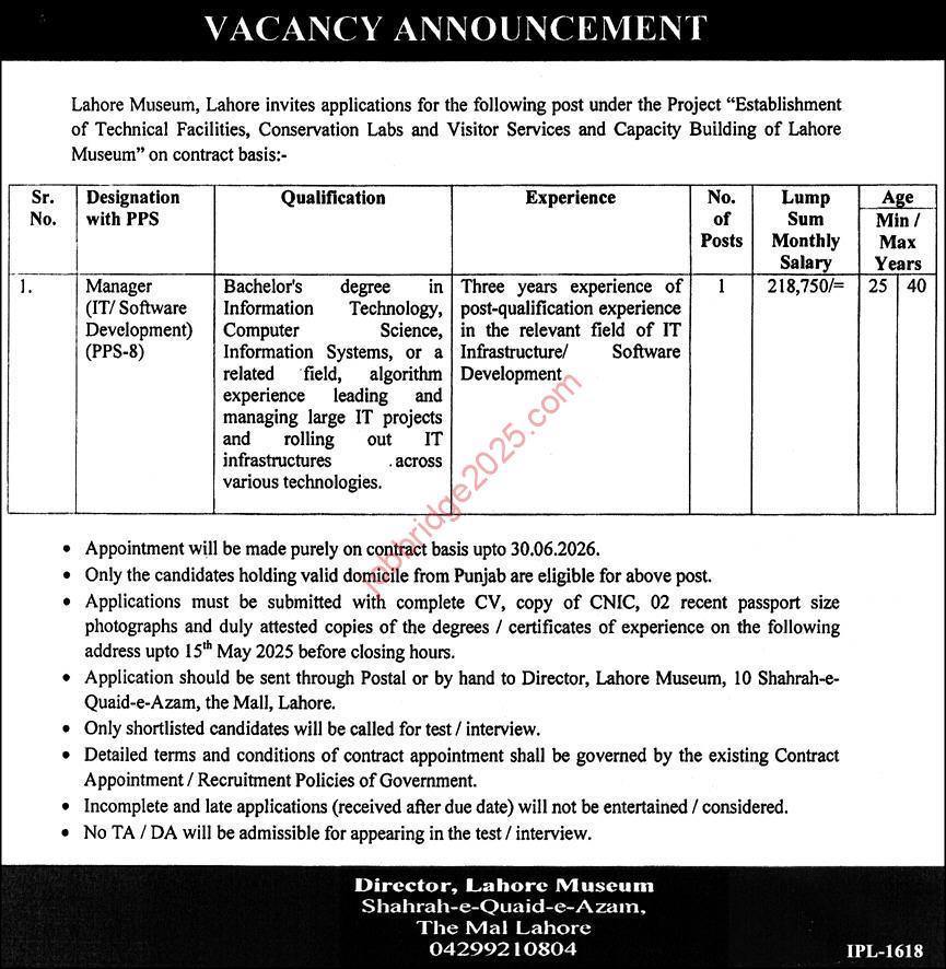 Lahore Museum Lahore Jobs 2025