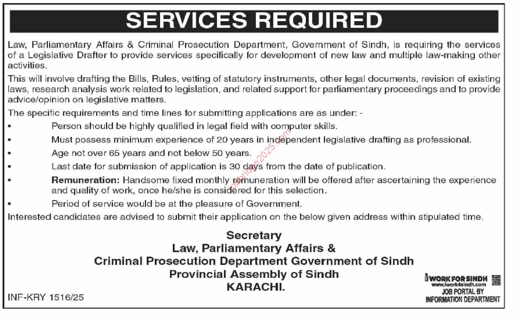 Law Parliamentary Affairs & Criminal Prosecution Department Sindh Jobs 2025