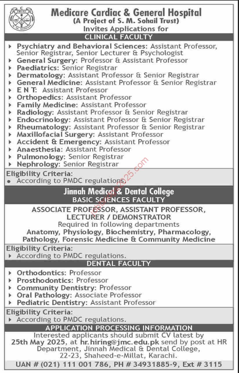 Medicare Cardiac & General Hospital Karachi New Jobs 2025