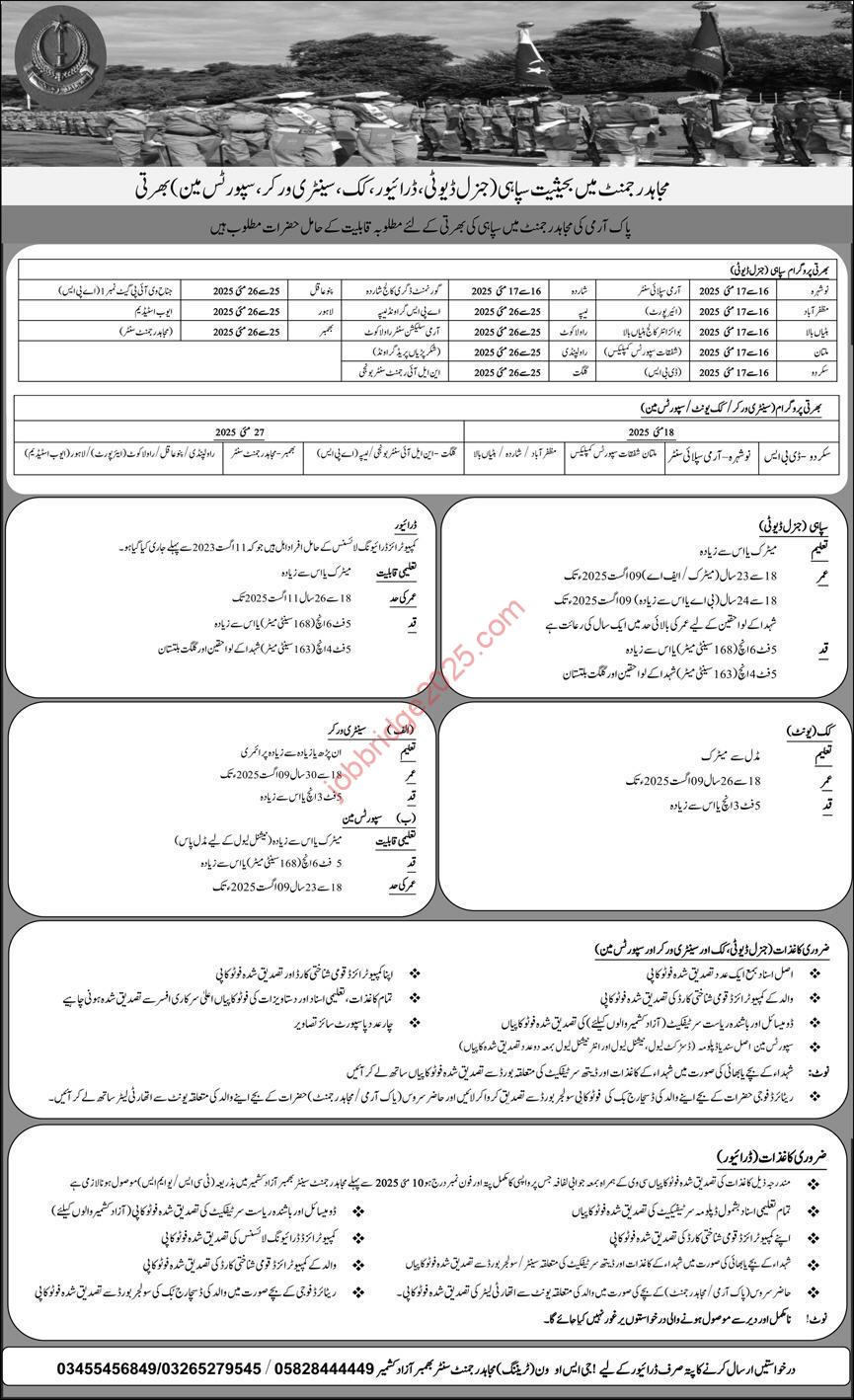 Mujahid Regiment Pakistan Army Jobs 2025
