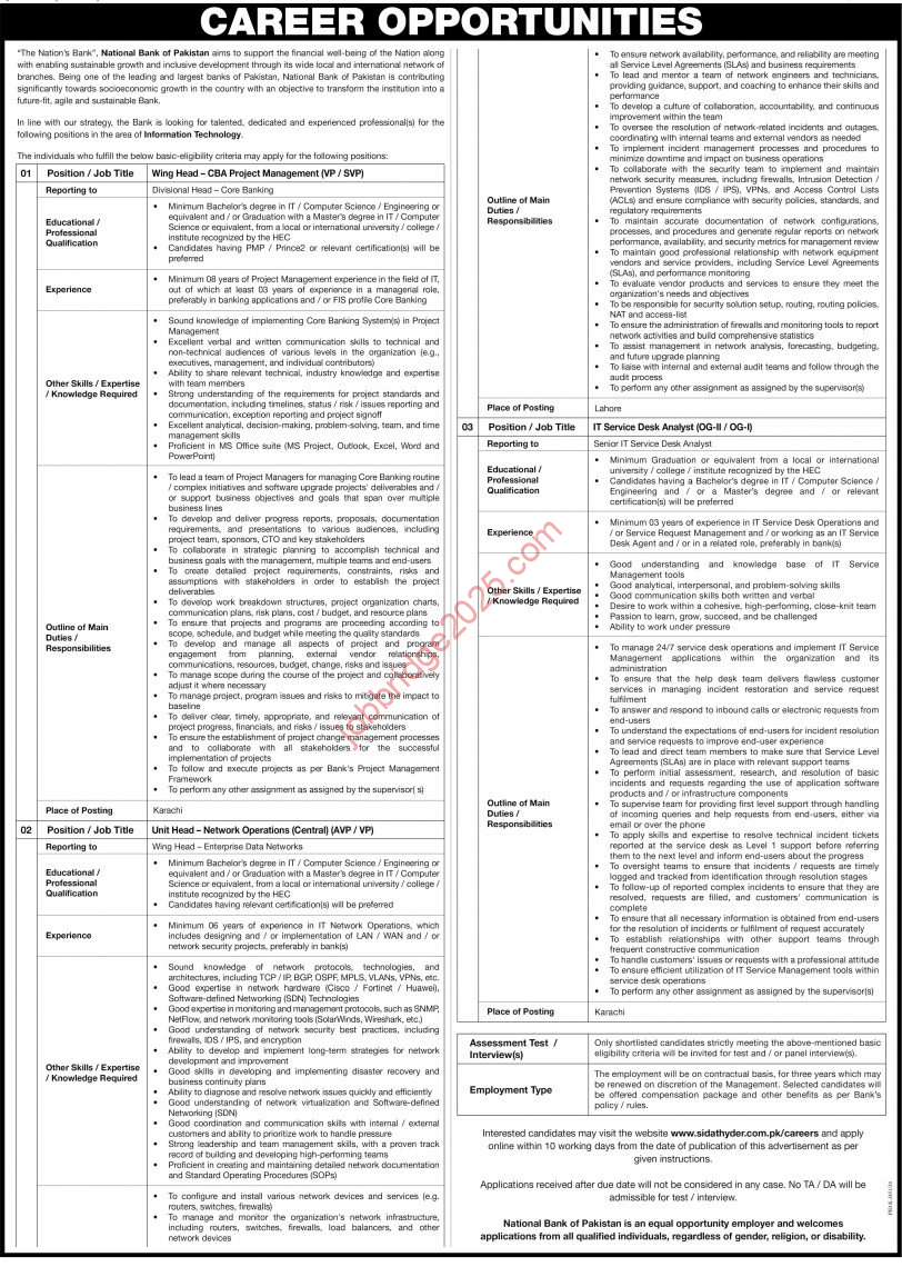 National Bank of Pakistan NBP Jobs 2025 Latest
