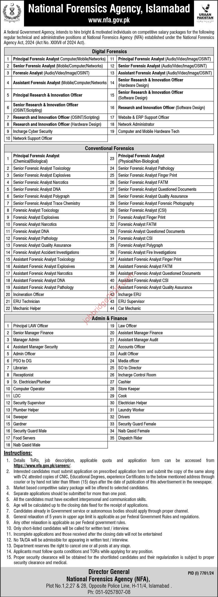 National Forensics Agency NFA Jobs 2025 Latest