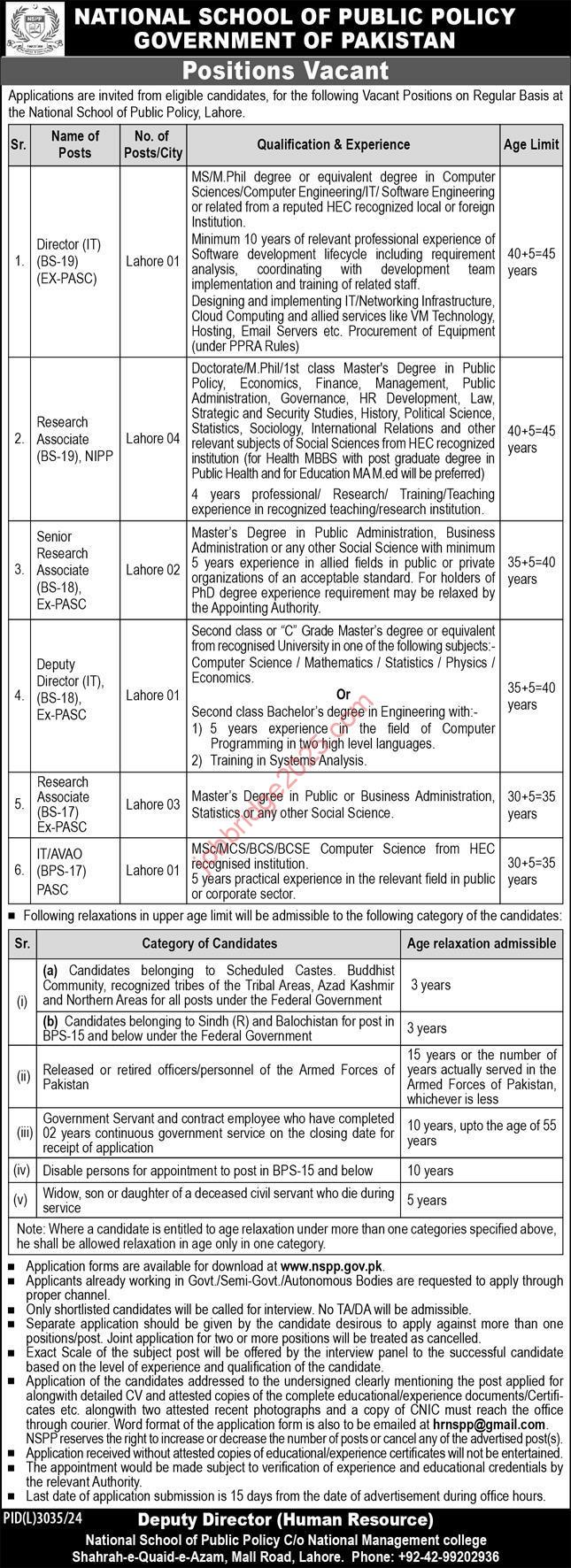 National School of Public Policy Lahore Jobs 2025