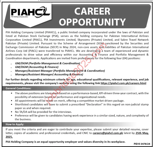 PIA Holding Company Limited PIAHCL New Jobs 2025 Apply Online