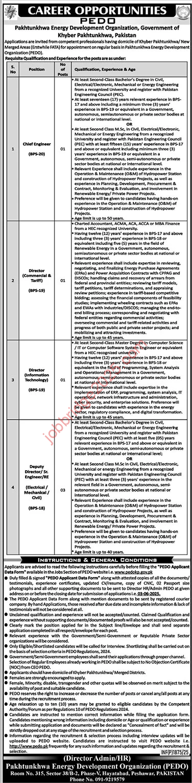 Pakhtunkhwa Energy Development Organization PEDO Jobs 2025