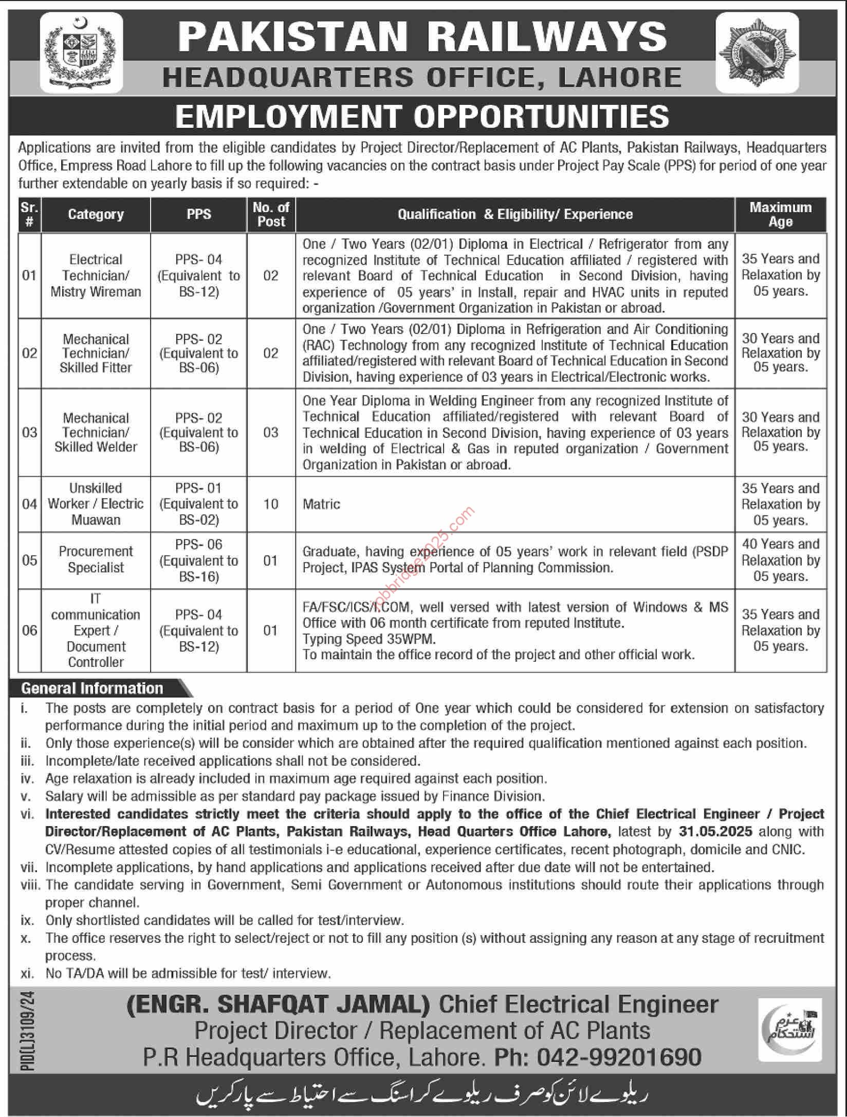 Pakistan Railways Headquarters Office Lahore Jobs 2025 Latest