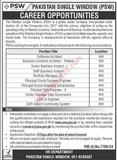 Pakistan Single Window PSW New Jobs 2025 Online Apply