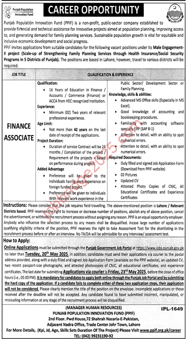 Punjab Population Innovation Fund PPIF Jobs 2025