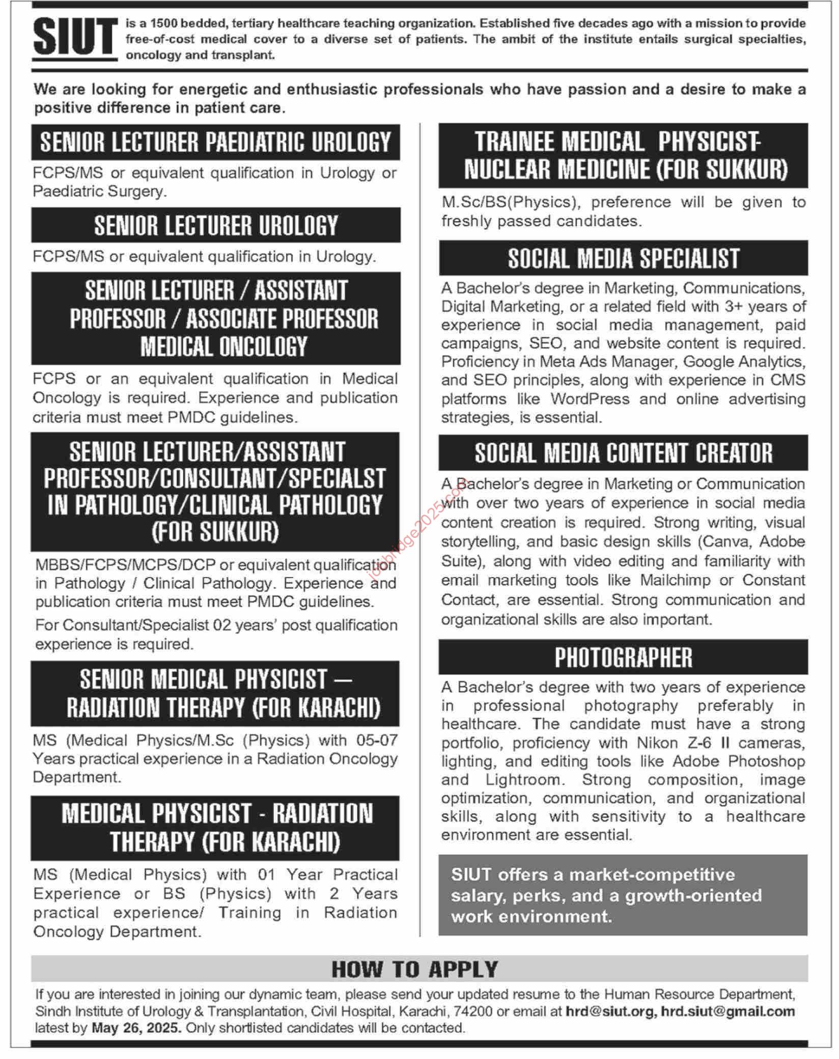 SIUT New Jobs 2025 Apply Online