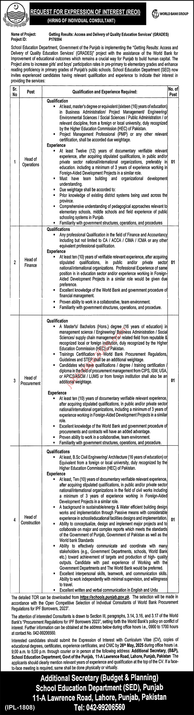 School Education Department Government of the Punjab Jobs 2025